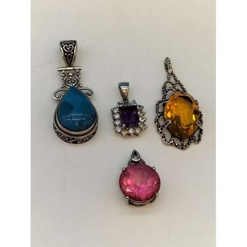 152 - 925 Silver Coloured Stone Pendants (4).