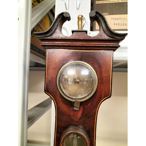 109 - Mid Victorian Mahogany Cased Swan Neck Wheel Barometer and Thermometer. Signed Realini, Newcastle. 1... 