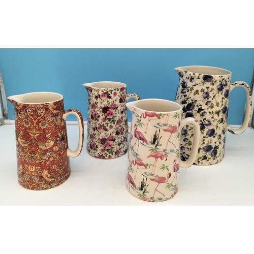 112 - Heron Cross Pottery Large Jugs (4) to include William Morris Design, Pink Flamingo, etc. Tallest 22c... 