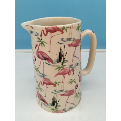 112 - Heron Cross Pottery Large Jugs (4) to include William Morris Design, Pink Flamingo, etc. Tallest 22c... 