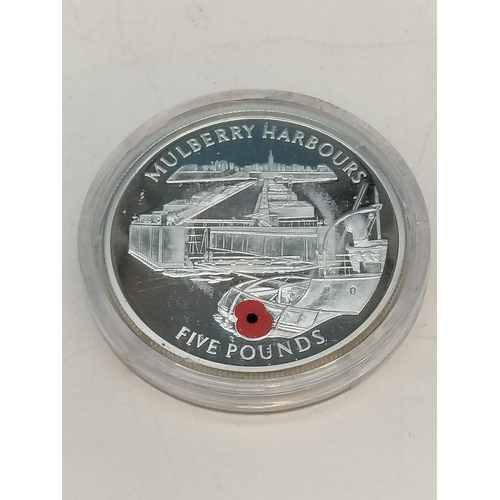 115 - Silver 2004 'Mulberry Harbours' £5 Gibraltar Coin.