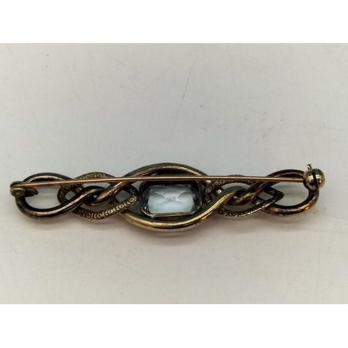 273 - Late Victorian Pinchbeck Aqua Stone Brooch plus White Metal Heart Shaped Locket.