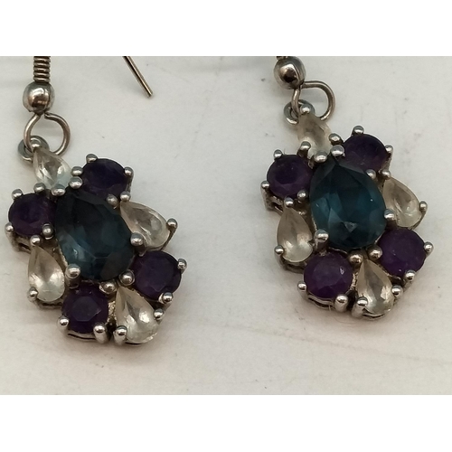 274 - Pair of 925 Silver and Coloured Stone Earrings.