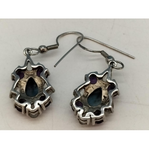 274 - Pair of 925 Silver and Coloured Stone Earrings.