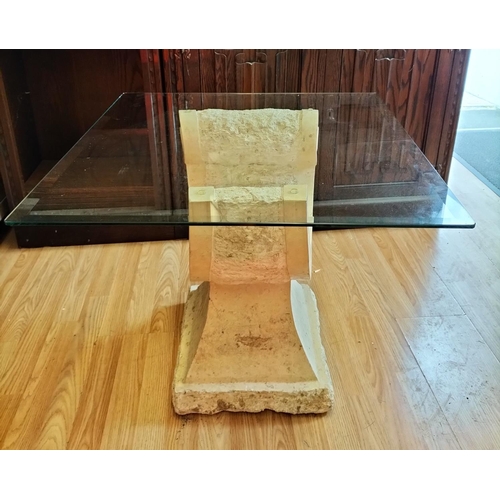 342 - Mactan Stone Bevel Edged Glass Top Table. 57cm High, 66cm x 66cm. Collection Only.