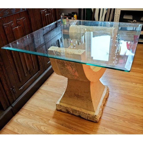 342 - Mactan Stone Bevel Edged Glass Top Table. 57cm High, 66cm x 66cm. Collection Only.