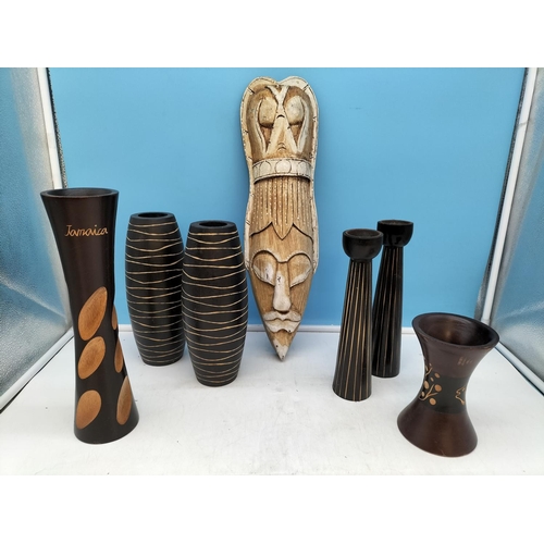 344 - Collection of African Style Tribal Tourist Ware to include Vases, Face Mask and Tribal Art. Collecti... 