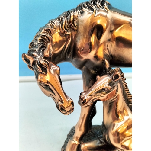 347 - Copper Effect Horse and Foal Figure. 17cm High x 20cm