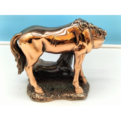 347 - Copper Effect Horse and Foal Figure. 17cm High x 20cm