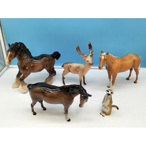 349 - Collection of Beswick Figures to include a Meerkat (Excellent Condition) Palimino Horse (Touch up to... 