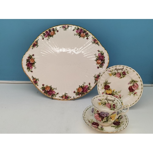 35 - Royal Albert 'Flower of the Month - April' Trio plus Royal Albert 'Old Country Roses' Large Gateau P... 