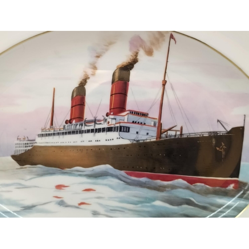 351 - Minton China Oval Hand Painted Ship Plate by J Kalisz. 34cm x 27cm.