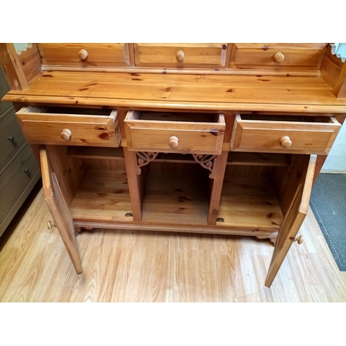 364 - Pine Welsh Dresser with Barley Twist Design Side Columns. 3 Drawers Over 2 Cupboards plus Spice Draw... 