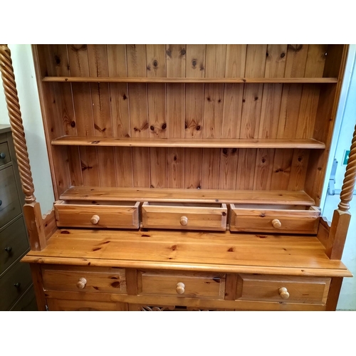 364 - Pine Welsh Dresser with Barley Twist Design Side Columns. 3 Drawers Over 2 Cupboards plus Spice Draw... 