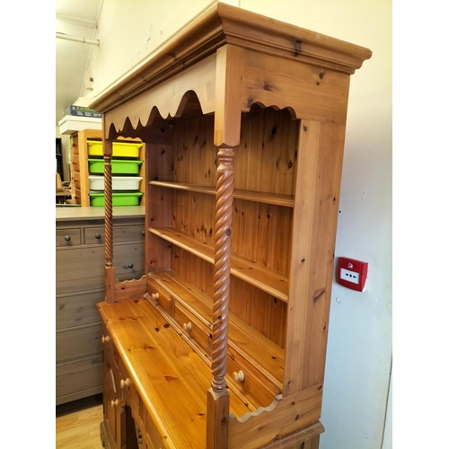 364 - Pine Welsh Dresser with Barley Twist Design Side Columns. 3 Drawers Over 2 Cupboards plus Spice Draw... 