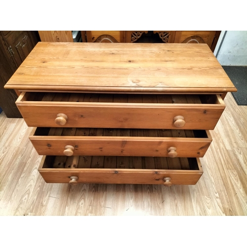 46 - Pine 3 Drawer Bedroom Unit. 78cm High, 109cm x 48cm. Collection Only.