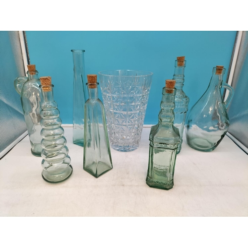 480 - Collection of Glass Ware to include Crystal Cut Vase, Bottles, etc. Tallest 32cm.