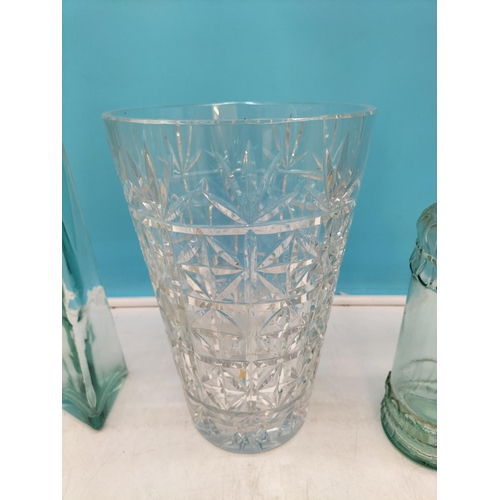 480 - Collection of Glass Ware to include Crystal Cut Vase, Bottles, etc. Tallest 32cm.