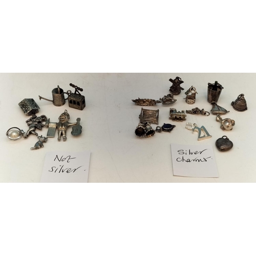 56 - Collection of Mixed Charms. Some Tested as Silver.