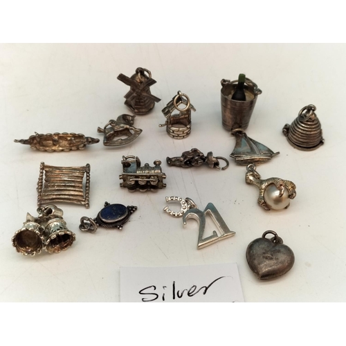 56 - Collection of Mixed Charms. Some Tested as Silver.