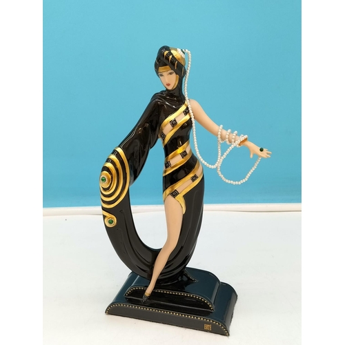 115A - Franklin Mint House of Erte 'Pearls and Emeralds' Art Deco Figurine P4063. 25.5cm Tall.