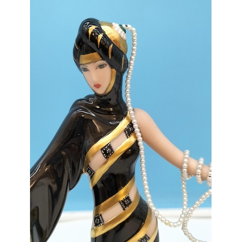 115A - Franklin Mint House of Erte 'Pearls and Emeralds' Art Deco Figurine P4063. 25.5cm Tall.