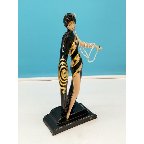 115A - Franklin Mint House of Erte 'Pearls and Emeralds' Art Deco Figurine P4063. 25.5cm Tall.