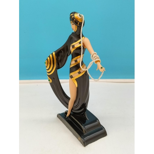 115A - Franklin Mint House of Erte 'Pearls and Emeralds' Art Deco Figurine P4063. 25.5cm Tall.