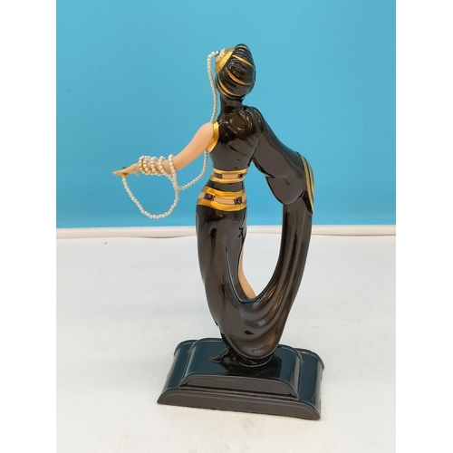 115A - Franklin Mint House of Erte 'Pearls and Emeralds' Art Deco Figurine P4063. 25.5cm Tall.