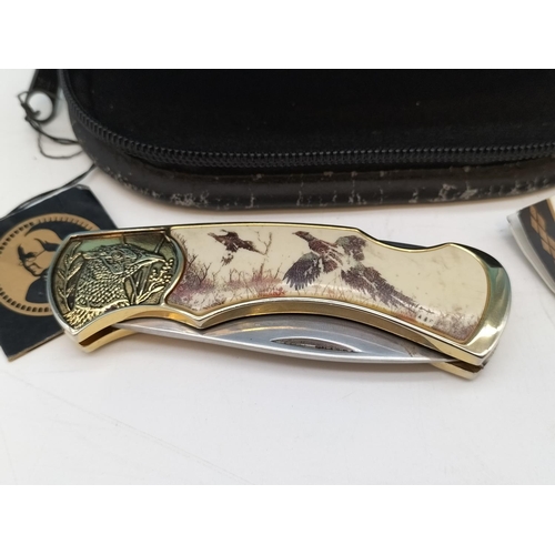 123 - Franklin Mint Official 'Ring Necked Pheasant' Collectors Penknife in Case with Certificate. Some Wea... 