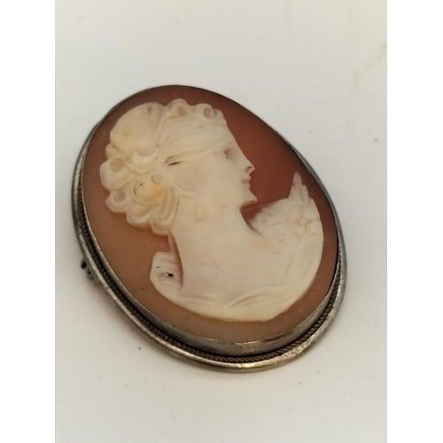 124 - Continental Silver 800 Cameo Brooch. 3.5cm x 2.5cm.