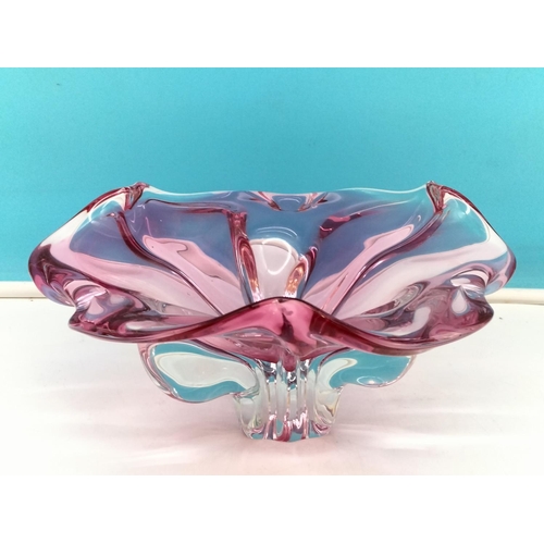 168 - Chribska Bohemian Pink Splash Bowl. 12cm High, 28cm Diameter.