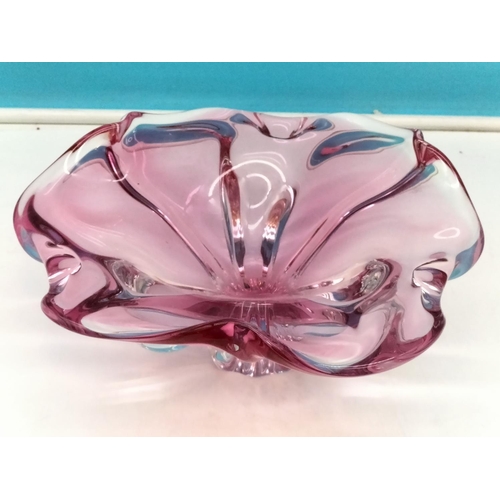 168 - Chribska Bohemian Pink Splash Bowl. 12cm High, 28cm Diameter.