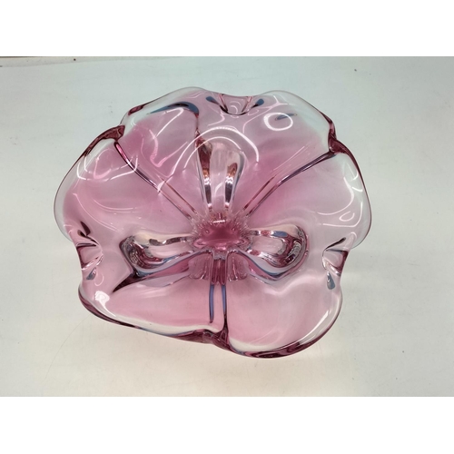 168 - Chribska Bohemian Pink Splash Bowl. 12cm High, 28cm Diameter.