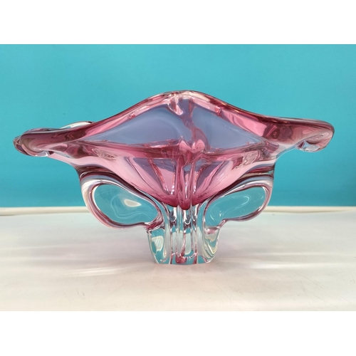 168 - Chribska Bohemian Pink Splash Bowl. 12cm High, 28cm Diameter.