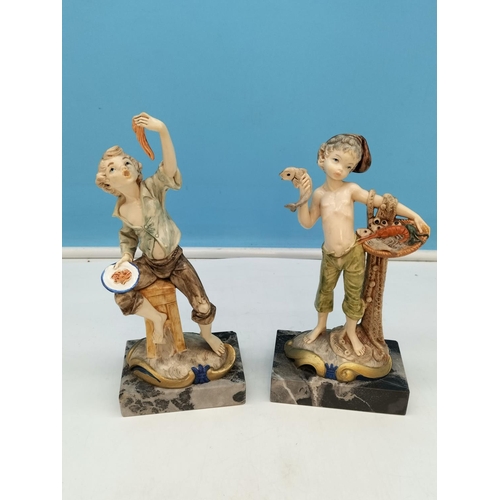 169 - Depose Italy 21cm Boy Figures (2) on Marble Base, Nos 722 and 723.