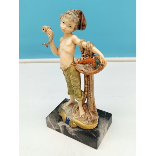 169 - Depose Italy 21cm Boy Figures (2) on Marble Base, Nos 722 and 723.