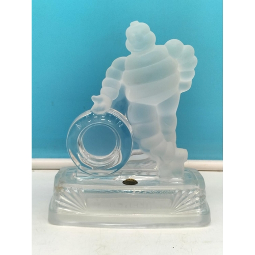 174 - Boxed Bibendum Crystal d'Arques Glass 'Michelin' Man Statue. 18cm High, 15cm x 8cm.