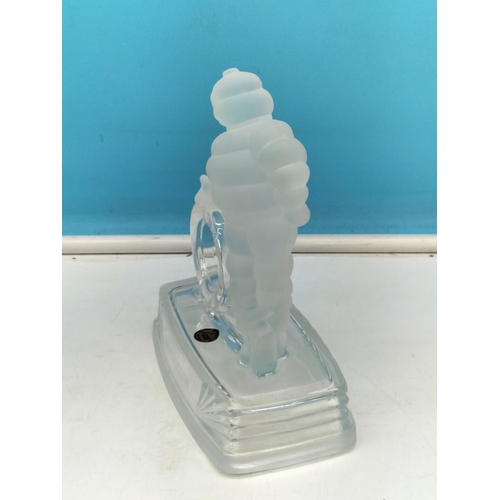 174 - Boxed Bibendum Crystal d'Arques Glass 'Michelin' Man Statue. 18cm High, 15cm x 8cm.