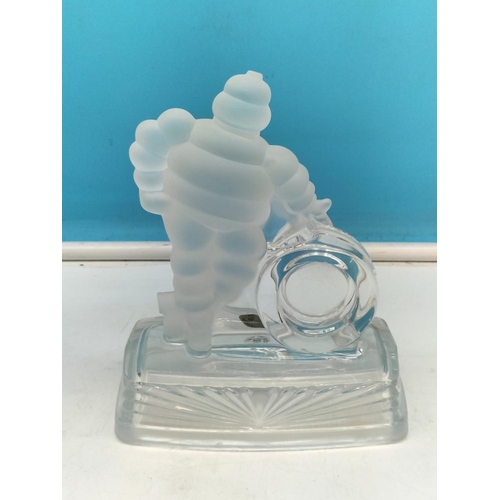 174 - Boxed Bibendum Crystal d'Arques Glass 'Michelin' Man Statue. 18cm High, 15cm x 8cm.