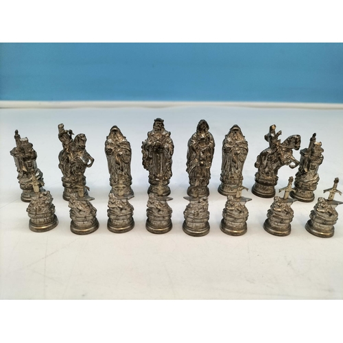 180A - Royal Selangor Pewter 1984 King Arthur/Camelot Chess Set Pieces (Complete). Tallest 5cm. No Board.