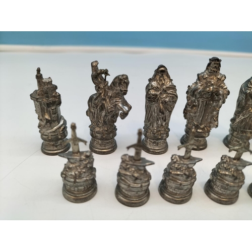 180A - Royal Selangor Pewter 1984 King Arthur/Camelot Chess Set Pieces (Complete). Tallest 5cm. No Board.