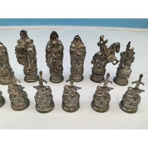 180A - Royal Selangor Pewter 1984 King Arthur/Camelot Chess Set Pieces (Complete). Tallest 5cm. No Board.