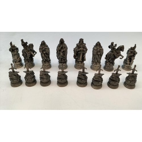 180A - Royal Selangor Pewter 1984 King Arthur/Camelot Chess Set Pieces (Complete). Tallest 5cm. No Board.