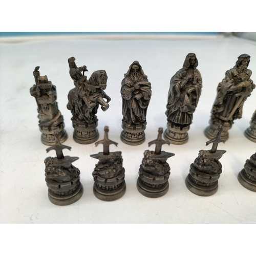 180A - Royal Selangor Pewter 1984 King Arthur/Camelot Chess Set Pieces (Complete). Tallest 5cm. No Board.