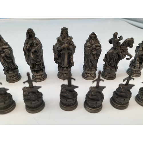 180A - Royal Selangor Pewter 1984 King Arthur/Camelot Chess Set Pieces (Complete). Tallest 5cm. No Board.