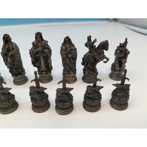 180A - Royal Selangor Pewter 1984 King Arthur/Camelot Chess Set Pieces (Complete). Tallest 5cm. No Board.