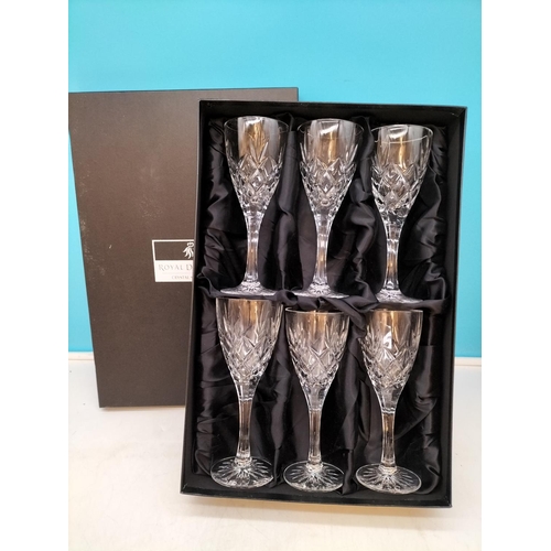 304 - Boxed Roya Doulton Crystal Stemware 19cm Wine Glasses (6). One 20cm High.