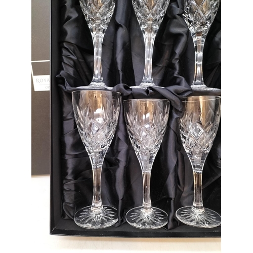 304 - Boxed Roya Doulton Crystal Stemware 19cm Wine Glasses (6). One 20cm High.