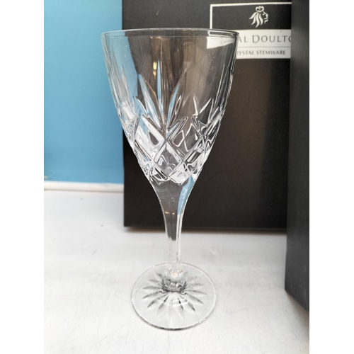 304 - Boxed Roya Doulton Crystal Stemware 19cm Wine Glasses (6). One 20cm High.